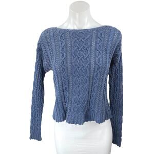 Ralph Lauren Denim & Supply Blue Cable Knit Long Sleeve Crop Sweater Top Size S